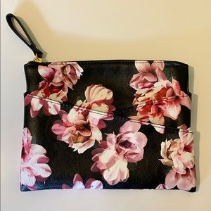 Black floral wristlet